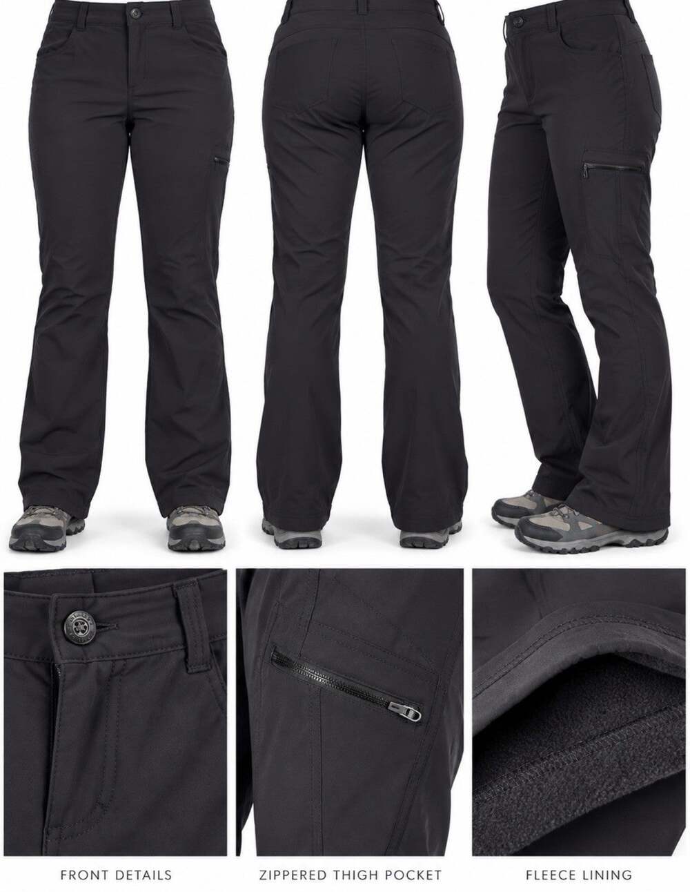 Eddie Bauer Womens 14 Fleece Lined Hiking Pants Black Stretch Outdoor Winter